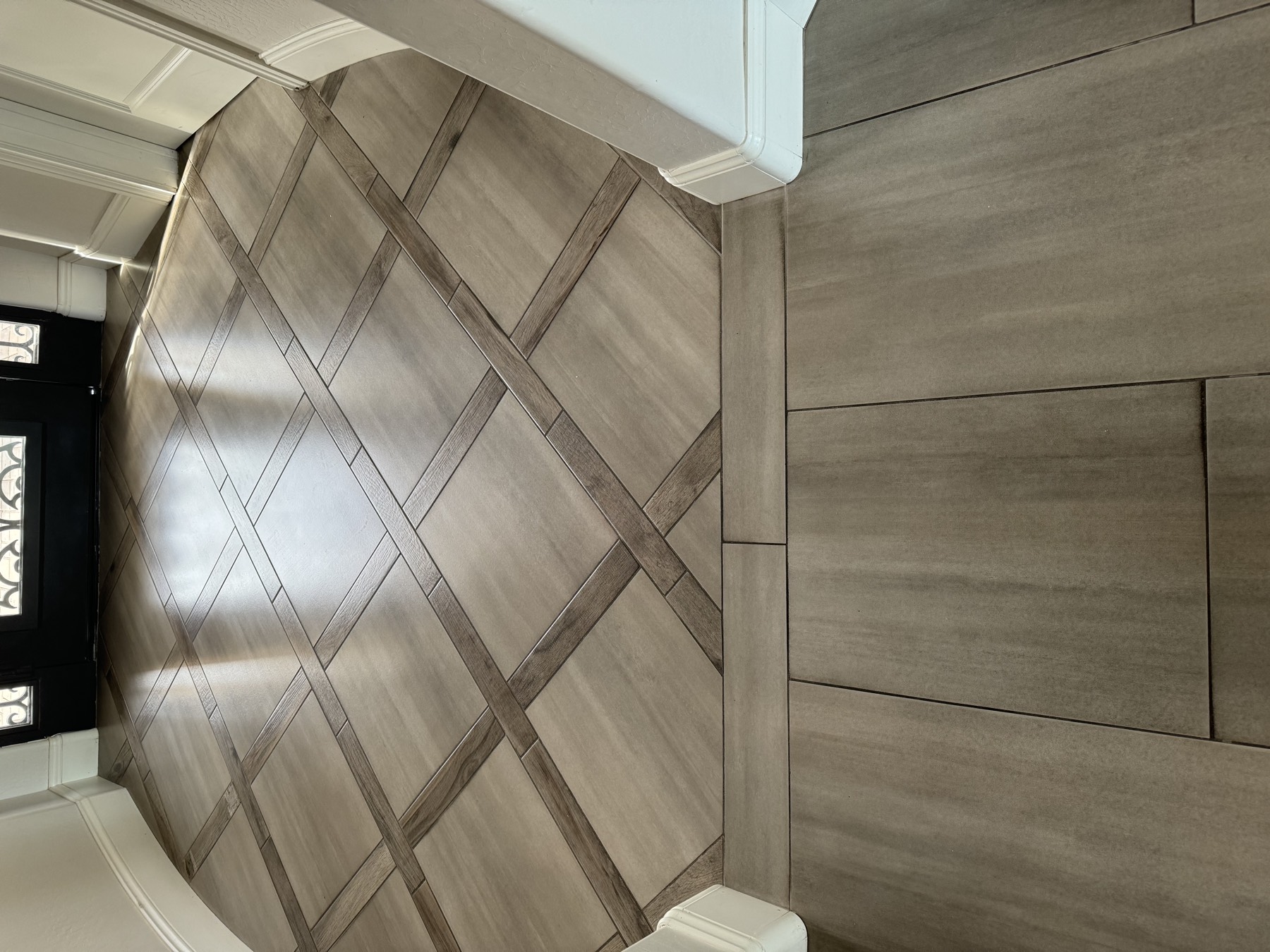 Wood-look porcelain floor — before