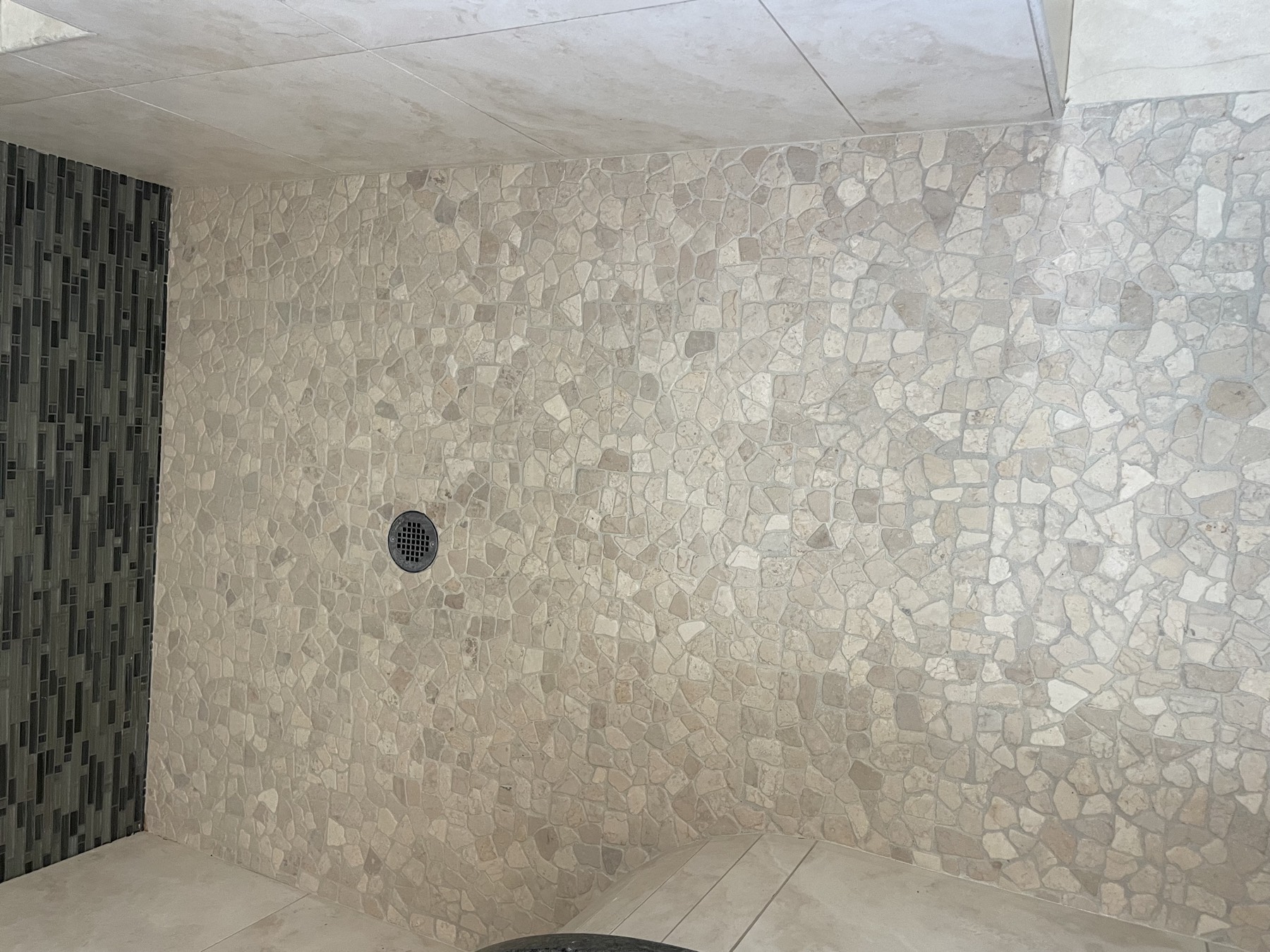 Stone-mosaic shower floor — after