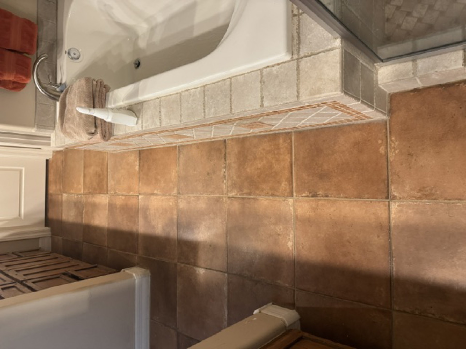 Terracotta bathroom floor — before
